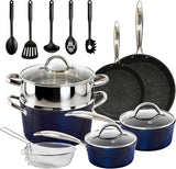 DishDelight Induction Hob Pan Set Pots and Pans Sets Non Stick 15pcs Saucepan Set with Lids Granite Cookware Nonstick Cooking Pot Frying Pan