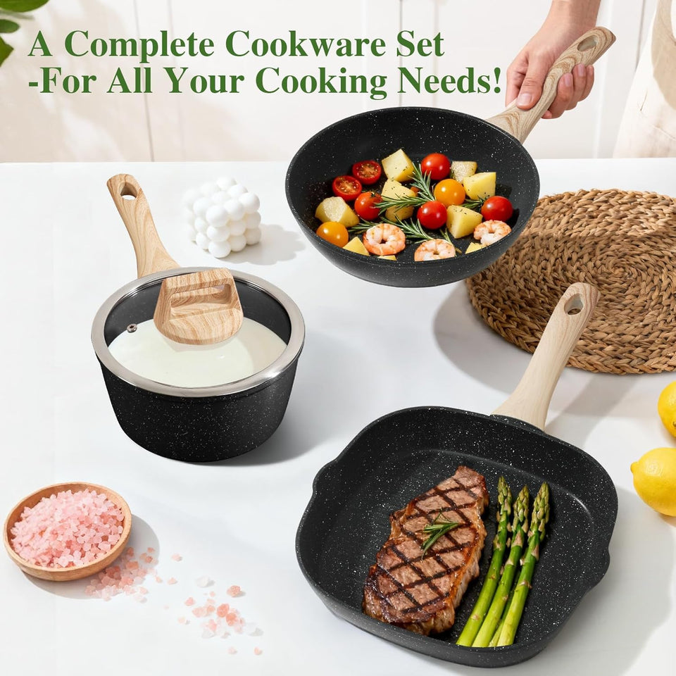 GMISUN Pots and Pans Sets Non Stick, 13pcs Saucepans and Flying Pans Set with Steak Pan & Lids, Induction Cookware Sets, Kitchen Nonstick Pan and Milk Pot Set, Stockpots with Lids