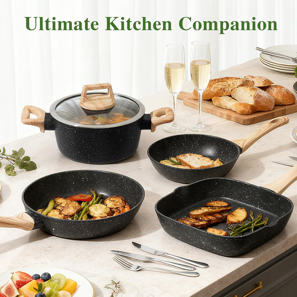 GMISUN Pots and Pans Sets Non Stick, 13pcs Saucepans and Flying Pans Set with Steak Pan & Lids, Induction Cookware Sets, Kitchen Nonstick Pan and Milk Pot Set, Stockpots with Lids