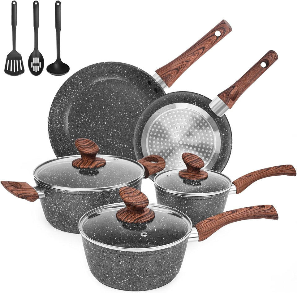 M MELENTA Pots and Pans Set Non Stick, 11 Piece Die-Cast Induction Hob Pan Set, Ceramic Cookware Set Nonstick Cooking Sets with Frying Pans, Saucepan Set, 100% PFOA Free, Cream
