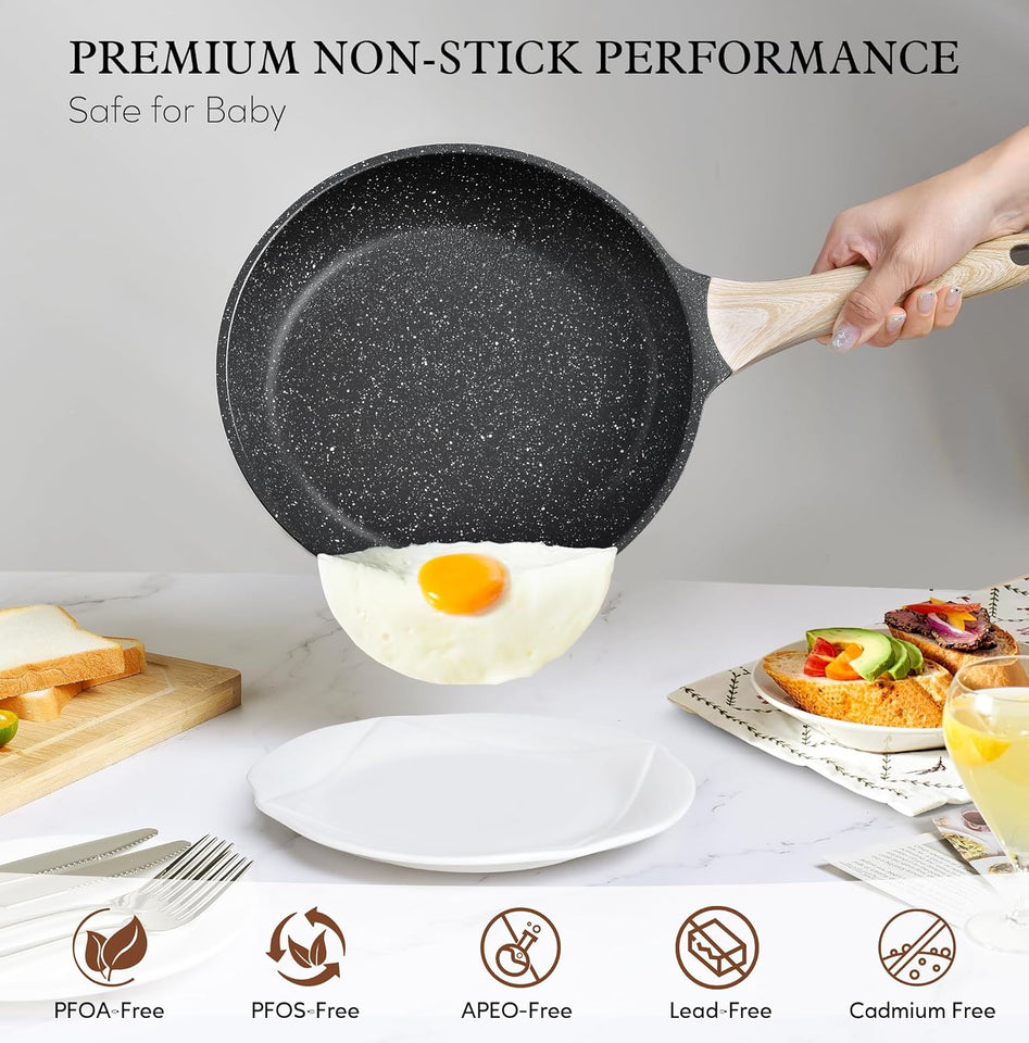 Terlulu Induction Hob Pots and Pans Set - 13pcs Nonstick Cooking Pans Set, Black Granite Cookware Set with Lid, Non Stick Saucepan Set, Frying Pan Set, PFAS PTFE PFOA PFOS Free
