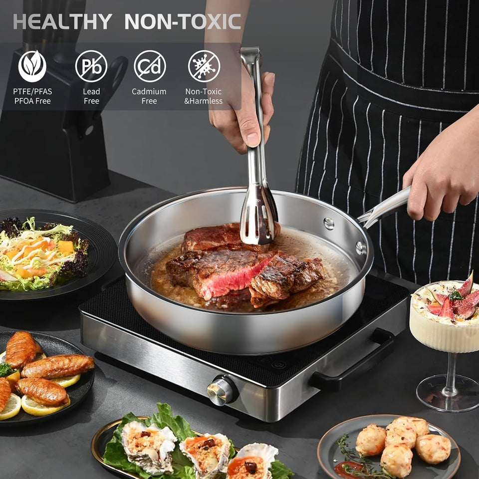 16-Piece Stainless Steel Saucepan Set, Induction Pots and Pans Set with Steamer & Glass Lids, Kitchen Cookware Set with Utensil Set Pot Protectors and Apron, Compatible with All Stoves