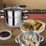 22 Cm Deluxe Steamer Cookware Set - with Glass Lid & Handles | Stainless Steel Pan, 3 Tier Pot Capsulated Bottom, Kitchen Home Cooking Pans, Chef Healthy Veg Cook, Multi Purpose