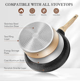 Terlulu Induction Hob Pots and Pans Set - 13pcs Nonstick Cooking Pans Set, Black Granite Cookware Set with Lid, Non Stick Saucepan Set, Frying Pan Set, PFAS PTFE PFOA PFOS Free