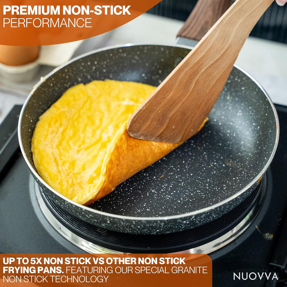 Non Stick Pots and Pans Set – Induction Hob Pot Set – 8pcs Kitchen Cookware with Lids – Cooking Marble Saucepan Pots and Frying Pans – by Nuovva