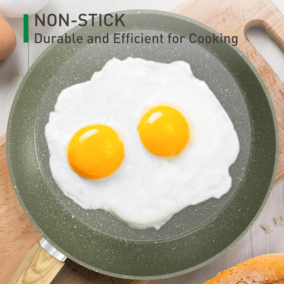 Kitchen Academy 17 Piece Non-Stick Pots and Pans Set, Induction Pan Set, Granite Non-Stick Saucepan Set, Green