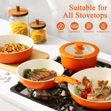 GiPP 11Pcs Pots and Pans Set with Detachable Handle, Pans Set with Ceramic Non-Stick Coating, Induction Stackable Cooking Pots Set, Mobile Cookware Set Ovenproof Safe, Orange Gradient