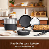 Kitchen Academy Induction Cookware Set-17 Piece Non-Stick Cooking Pan Set, Black Granite Pots and Pans Set
