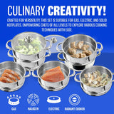 22 Cm Deluxe Steamer Cookware Set - with Glass Lid & Handles | Stainless Steel Pan, 3 Tier Pot Capsulated Bottom, Kitchen Home Cooking Pans, Chef Healthy Veg Cook, Multi Purpose