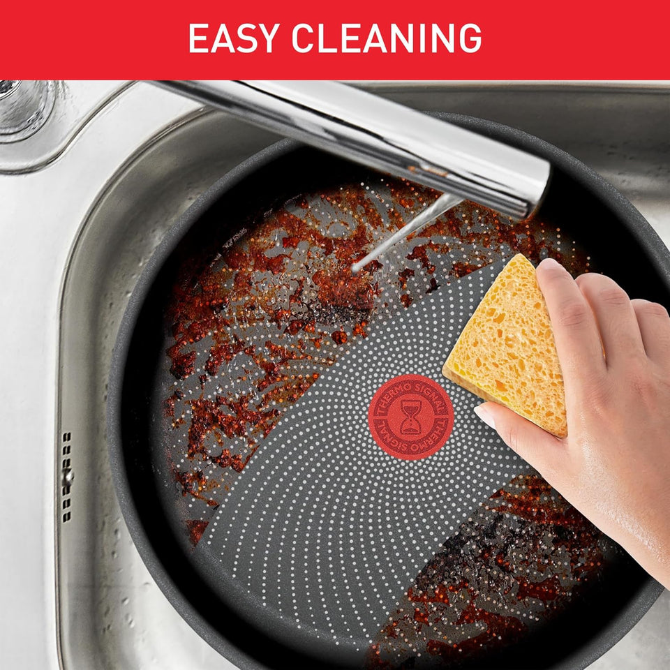 Tefal Induction Non‑Stick Coating 5‑Piece Cookware Set, 16/18/20 cm Saucepans + 22/26 cm Frying Pans, Thermo‑Signal, Glass Lids, All Hobs Including Induction, Black - G155S54