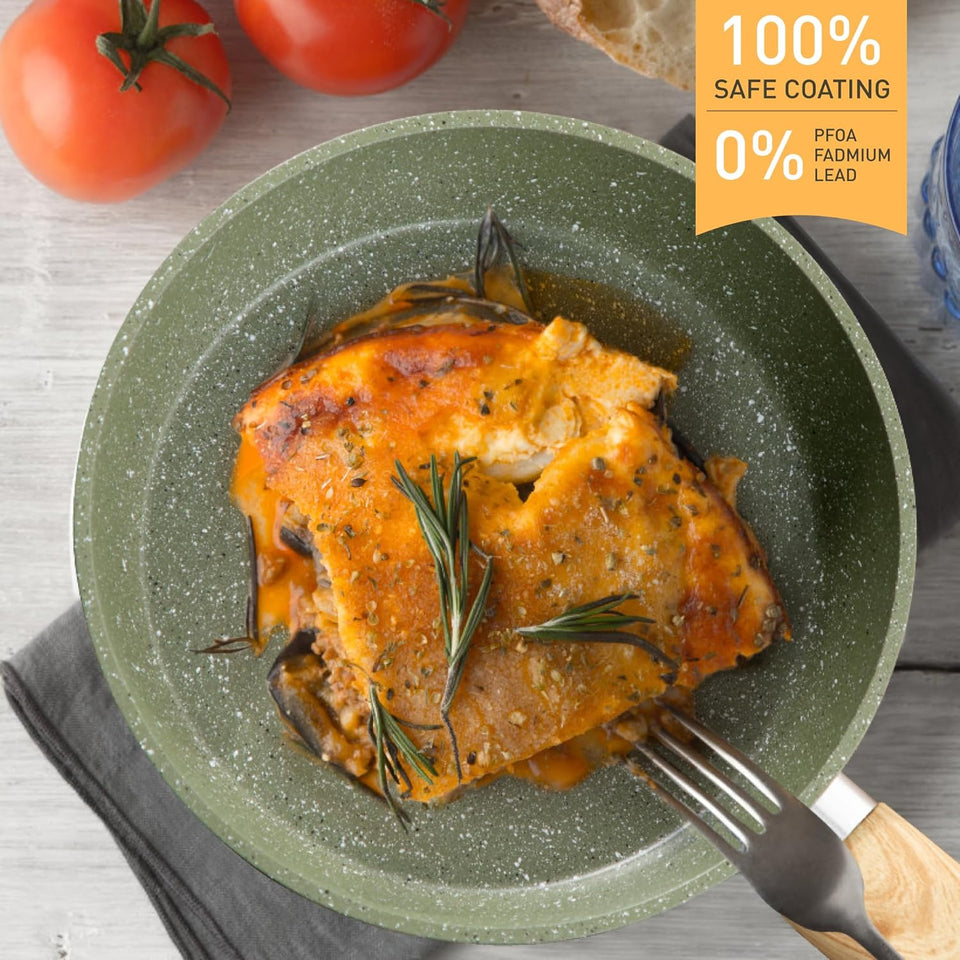 Kitchen Academy 17 Piece Non-Stick Pots and Pans Set, Induction Pan Set, Granite Non-Stick Saucepan Set, Green