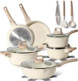 Just Perfecto Set of 15 Pots and Pans, Non-Stick Cookware Set, Granite Induction Cookware Non-Stick Set with Frying Pans and Saucepans (PFOS, PFOA Free) (Green)