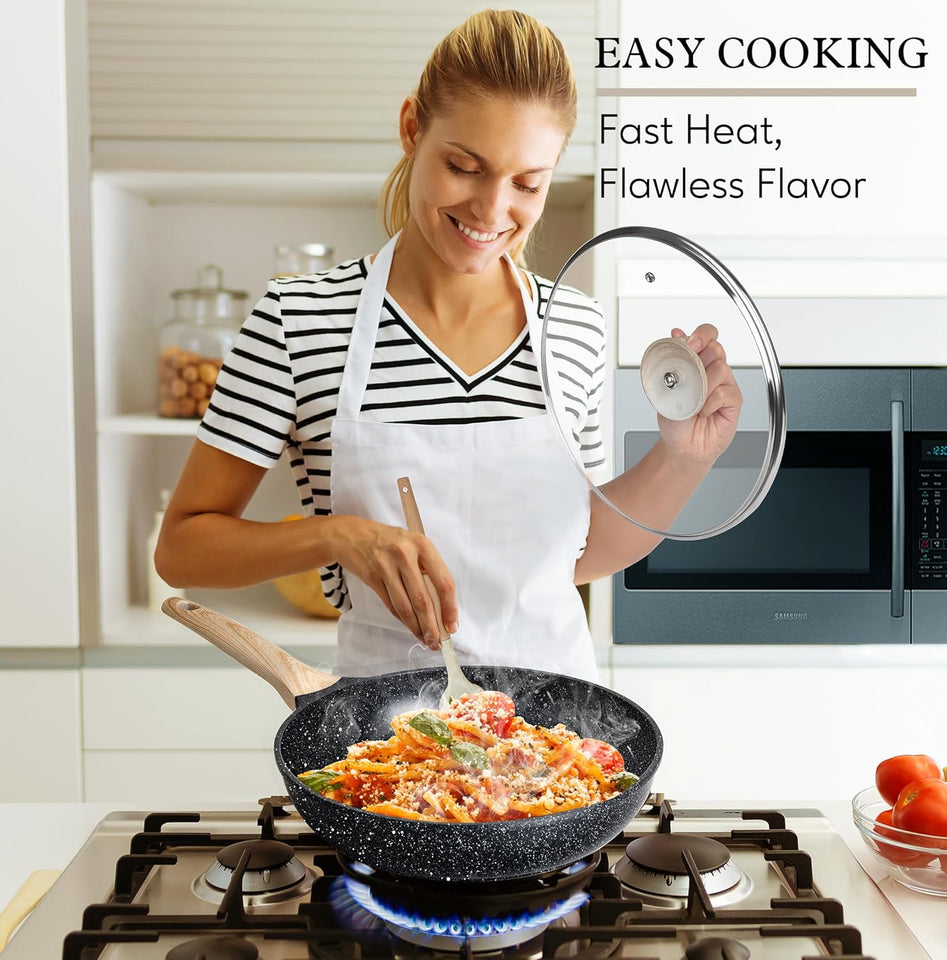 Terlulu Induction Hob Pots and Pans Set - 13pcs Nonstick Cooking Pans Set, Black Granite Cookware Set with Lid, Non Stick Saucepan Set, Frying Pan Set, PFAS PTFE PFOA PFOS Free