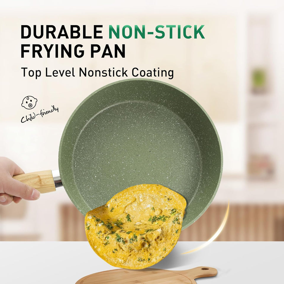 Kitchen Academy 12 Pieces Nonstick Pots and Pans Set, Induction Cooking Pan Set, Non Stick Saucepan Set, Frying Pan Set (Green)