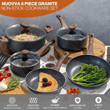 Non Stick Pots and Pans Set – Induction Hob Pot Set – 8pcs Kitchen Cookware with Lids – Cooking Marble Saucepan Pots and Frying Pans – by Nuovva