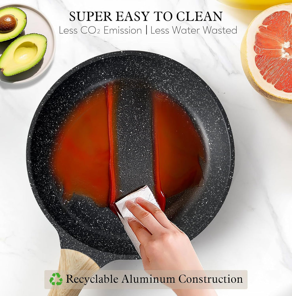 Terlulu Induction Hob Pots and Pans Set - 13pcs Nonstick Cooking Pans Set, Black Granite Cookware Set with Lid, Non Stick Saucepan Set, Frying Pan Set, PFAS PTFE PFOA PFOS Free