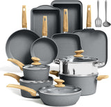 Kitchen Academy Induction Cookware Set-17 Piece Non-Stick Cooking Pan Set, Black Granite Pots and Pans Set